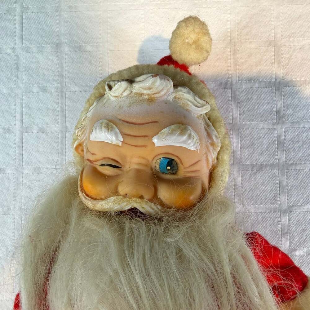 Vintage Santa Claus Figurine 13 in Red & White Fabric Outfit white Plastic Boots - Picture 8 of 12